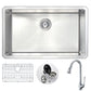 ANZZI Vanguard Series 30" Single Bowl Stainless Steel Undermount Kitchen Sink With Strainer and Polished Chrome Singer Faucet