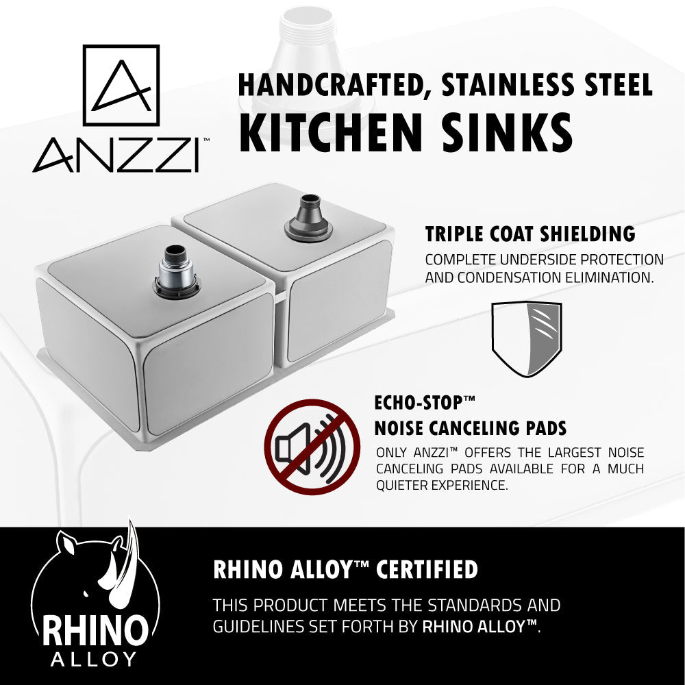 ANZZI Vanguard Series 32" Double Bowl 50/50 Stainless Steel Undermount Kitchen Sink With Strainer and Drain Assembly