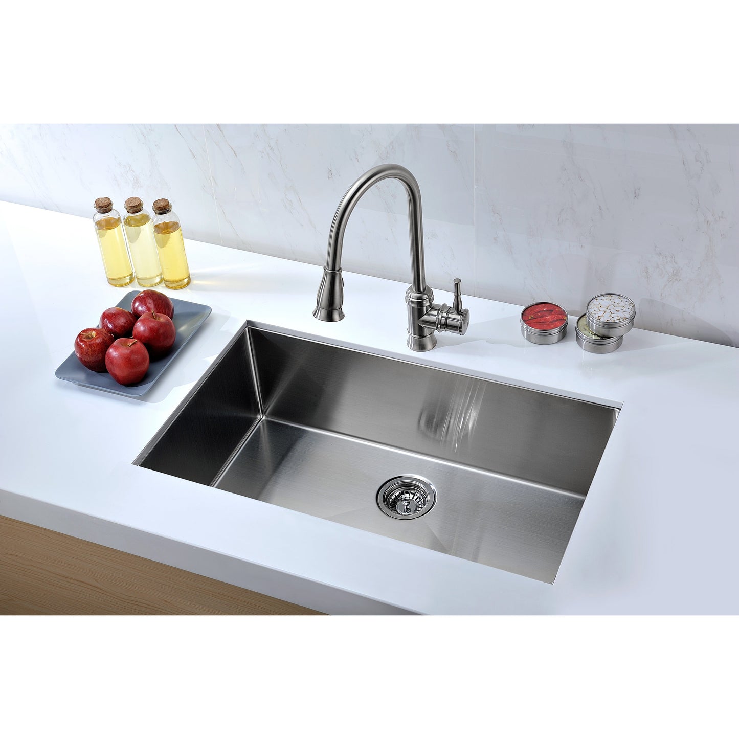 ANZZI Vanguard Series 32" Single Bowl Stainless Steel Undermount Kitchen Sink With Strainer and Drain Assembly