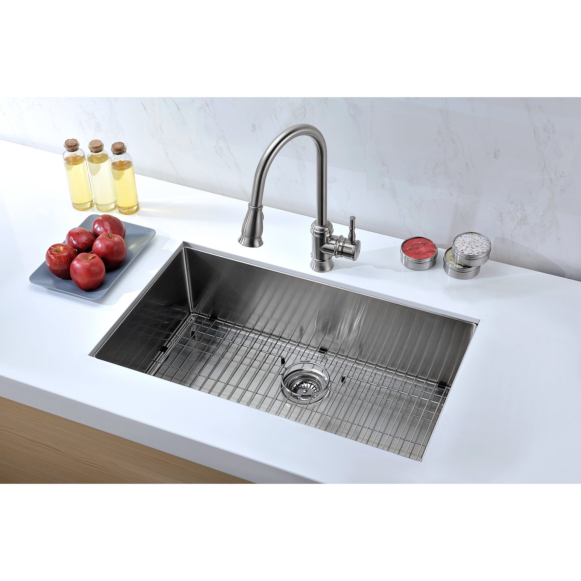 ANZZI Vanguard Series 32" Single Bowl Stainless Steel Undermount Kitchen Sink With Strainer and Drain Assembly