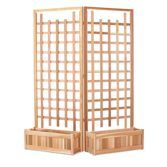 All Things Cedar 32" Twin Planter Boxes and Trellis Privacy Screen Set
