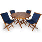 All Things Cedar 4ft 5-Piece Teak Octagon Folding Table Set with Blue Cushions