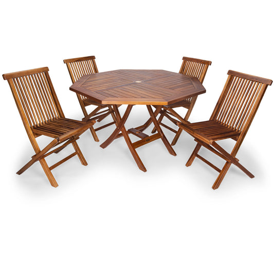 All Things Cedar 4ft 5-Piece Teak Octagon Folding Table and Folding Chair Set