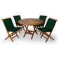 All Things Cedar 4ft 5-Piece Teak Round Folding Table Set with Green Cushions