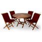 All Things Cedar 4ft 5-Piece Teak Round Folding Table Set with Red Cushions