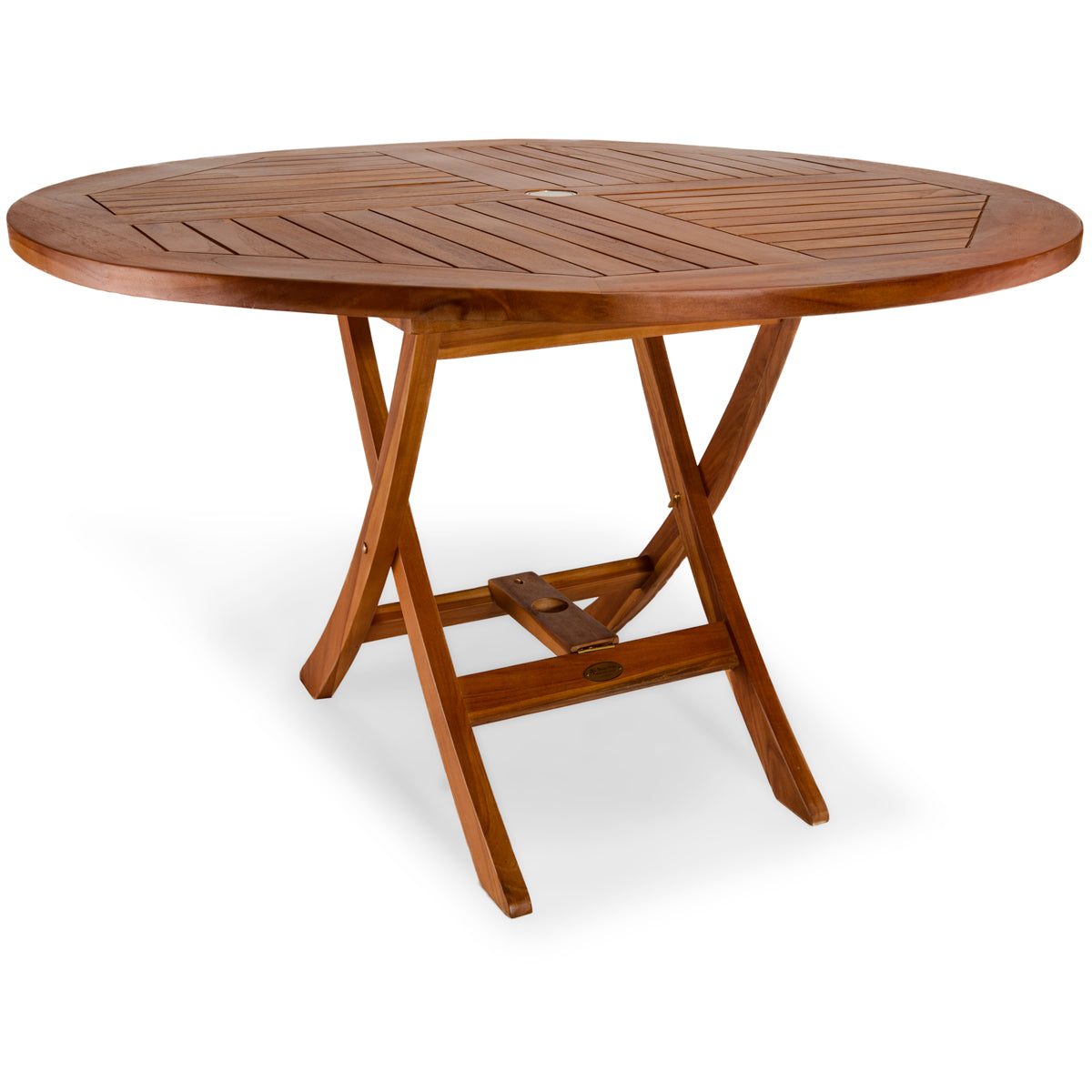 All Things Cedar 4ft 5-Piece Teak Round Folding Table Set with Royal White Cushions