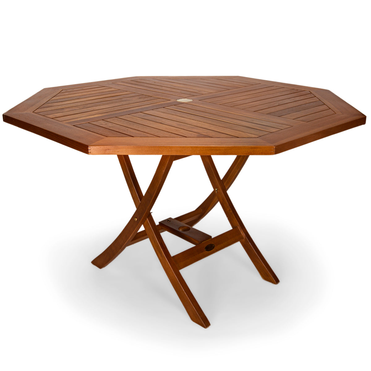 All Things Cedar 4ft 6-Piece Teak Octagon Folding Table Set with Royal White Umbrella