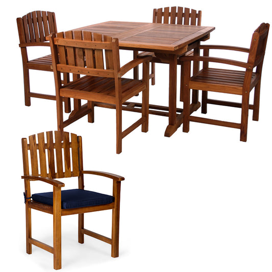 All Things Cedar 5-Piece Butterfly Extension Table Dining Chair Set with Blue Cushions