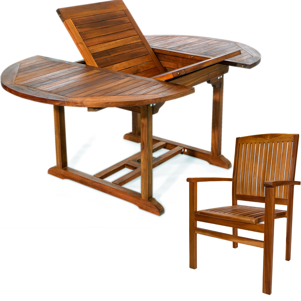 All Things Cedar 5-Piece Oval Extension Table Stacking Chair Set