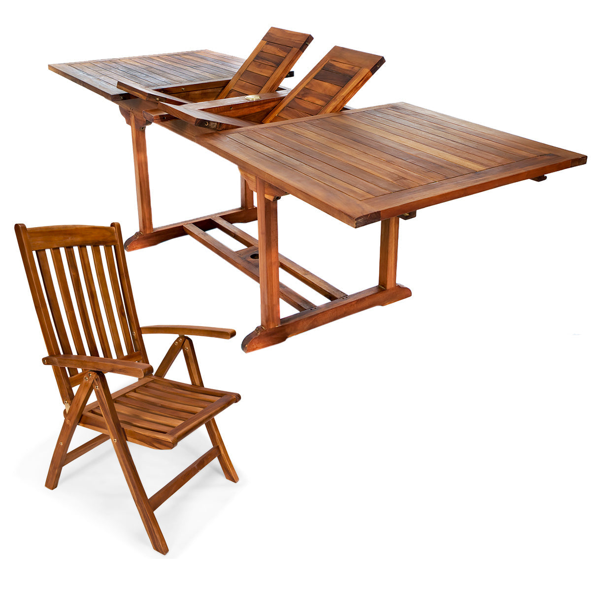 All Things Cedar 5-Piece Twin Butterfly Leaf Teak Extension Table Folding Arm Set