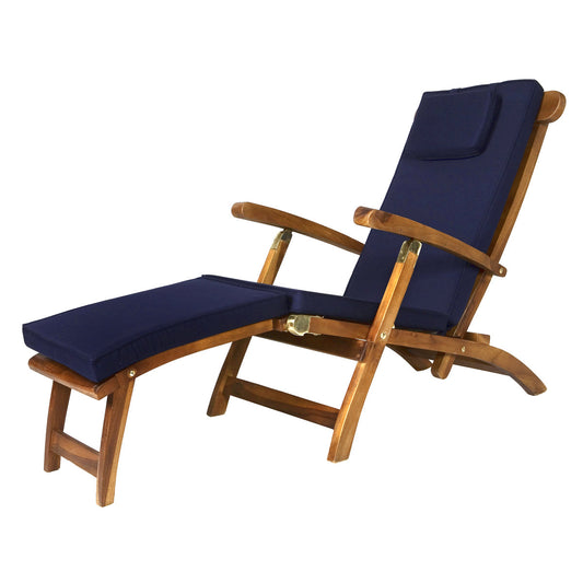 All Things Cedar 5-Position Steamer Chair with Blue Cushions