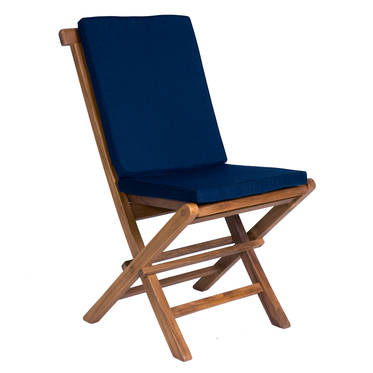 All Things Cedar 7-Piece Oval Extension Table Folding Chair Set with Blue Cushions