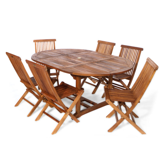 All Things Cedar 7-Piece Oval Extension Table Folding Chair Set