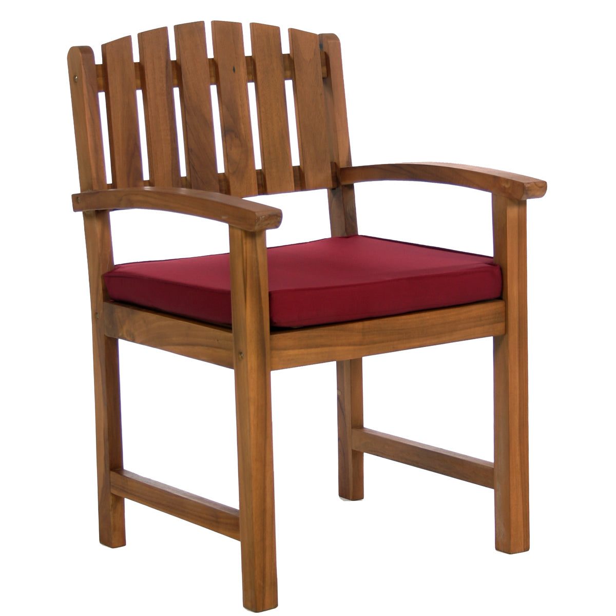 All Things Cedar 7-Piece Twin Butterfly Leaf Teak Extension Table Dining Chair Set with Red Cushions