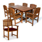 All Things Cedar 7-Piece Twin Butterfly Leaf Teak Extension Table Dining Chair Set with Red Cushions