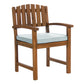 All Things Cedar 7-Piece Twin Butterfly Leaf Teak Extension Table Dining Chair Set with White Cushions