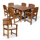 All Things Cedar 7-Piece Twin Butterfly Leaf Teak Extension Table Dining Chair Set with White Cushions