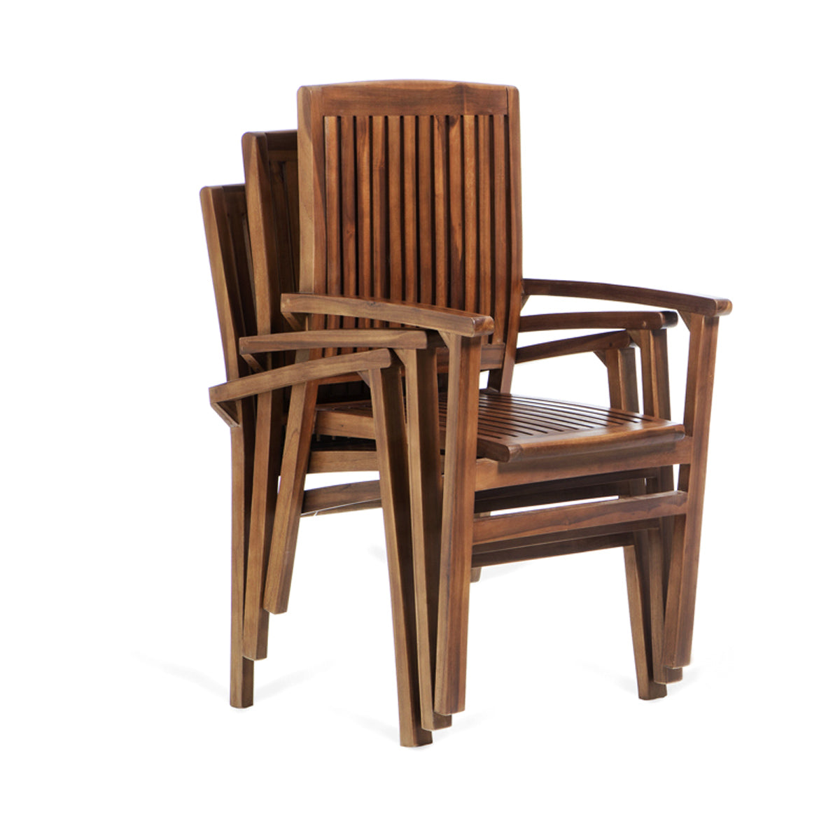 All Things Cedar 7-Piece Twin Butterfly Leaf Teak Extension Table Stacking Chair Set with Blue Cushions