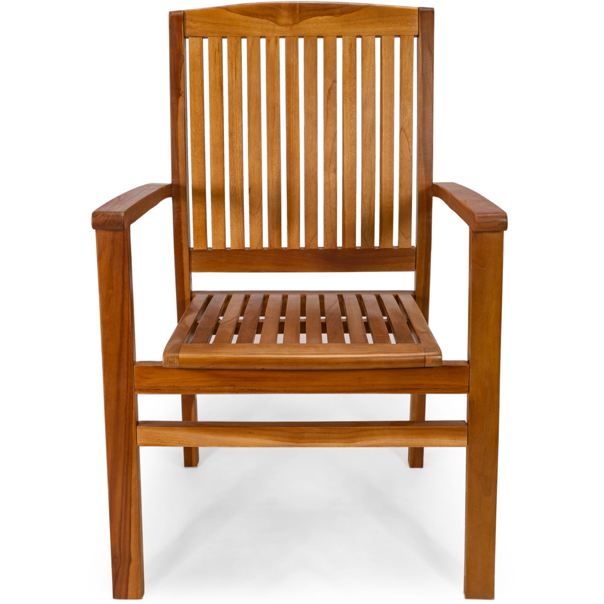 All Things Cedar 7-Piece Twin Butterfly Leaf Teak Extension Table Stacking Chair Set with Royal White Cushions