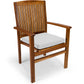 All Things Cedar 7-Piece Twin Butterfly Leaf Teak Extension Table Stacking Chair Set with White Cushions