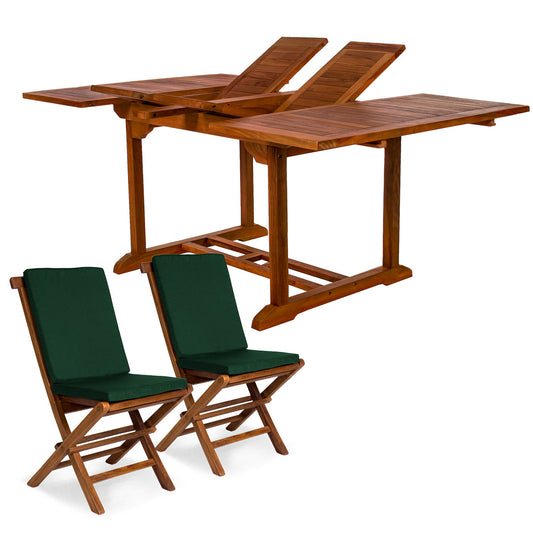 All Things Cedar 9-Piece Butterfly Extension Table Folding Chair Set with Green Cushions\