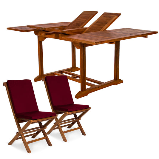 All Things Cedar 9-Piece Butterfly Extension Table Folding Chair Set with Red Cushions