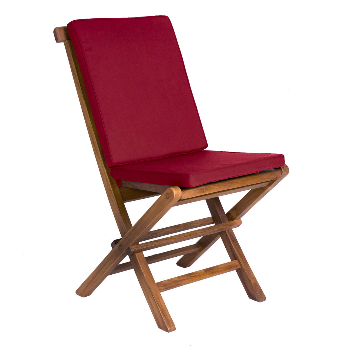 All Things Cedar 9-Piece Twin Butterfly Leaf Teak Extension Table Folding Chair Set with Red Cushions