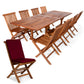 All Things Cedar 9-Piece Twin Butterfly Leaf Teak Extension Table Folding Chair Set with Red Cushions