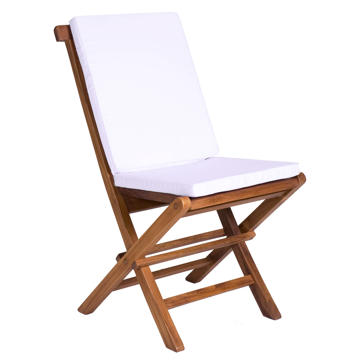 All Things Cedar 9-Piece Twin Butterfly Leaf Teak Extension Table Folding Chair Set with Royal White Cushions