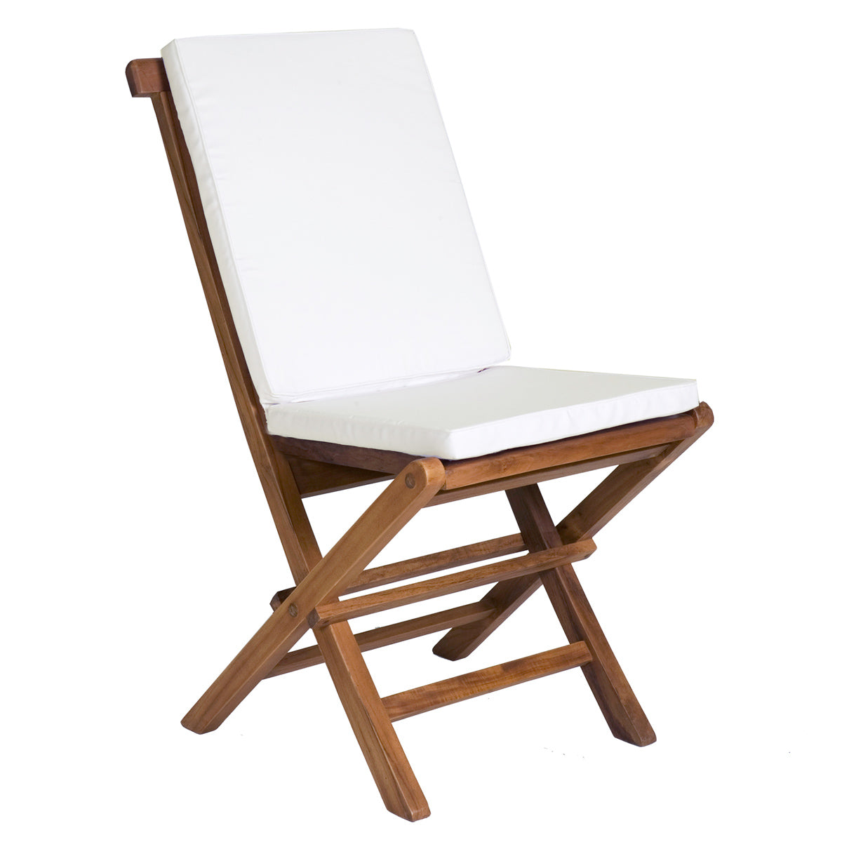 All Things Cedar 9-Piece Twin Butterfly Leaf Teak Extension Table Folding Chair Set with White Cushions