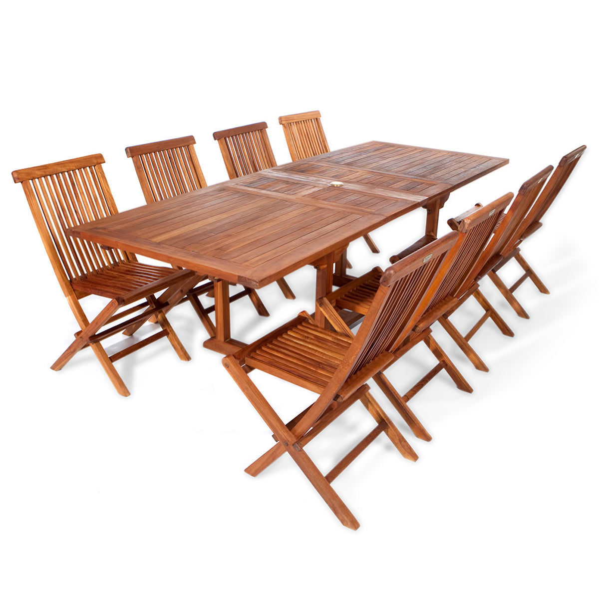 All Things Cedar 9-Piece Twin Butterfly Leaf Teak Extension Table Folding Chair Set