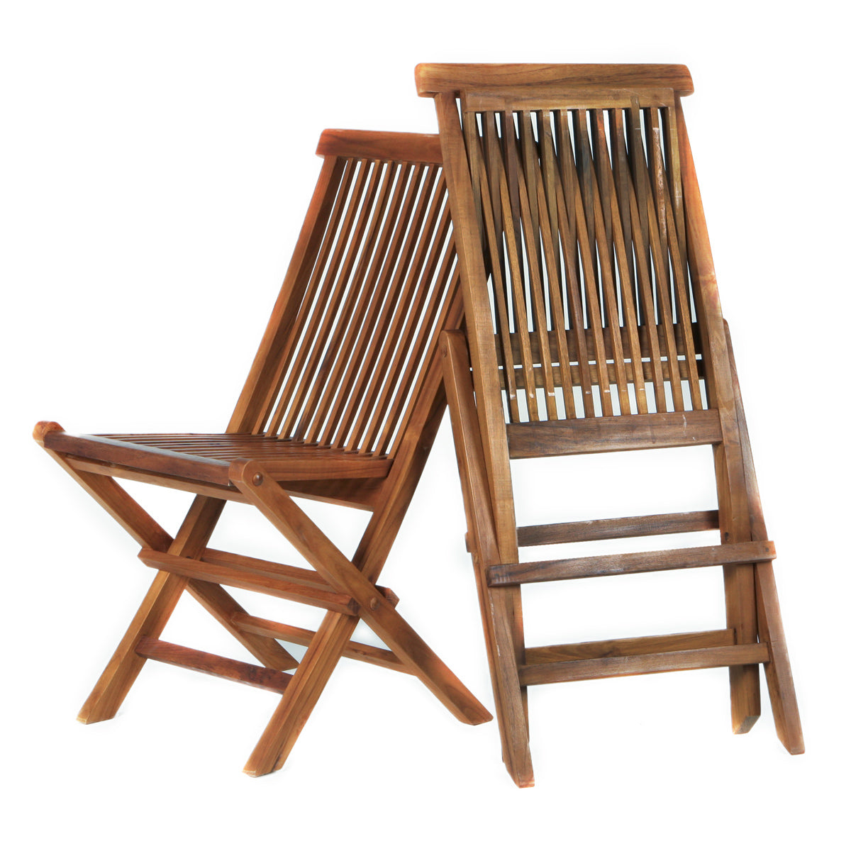 All Things Cedar Folding Chair Set with Blue Cushions