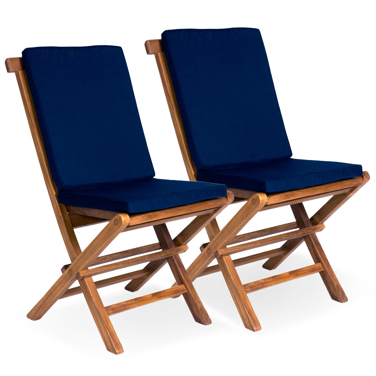 All Things Cedar Folding Chair Set with Blue Cushions