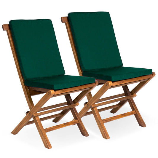 All Things Cedar Folding Chair Set with Green Cushions