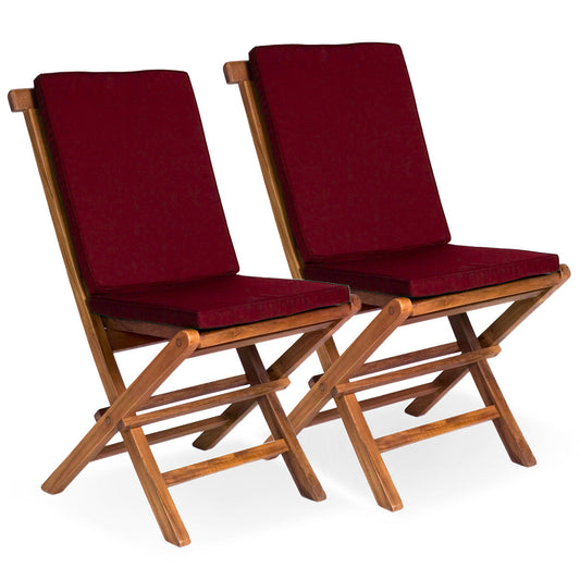 All Things Cedar Folding Chair Set with Red Cushions