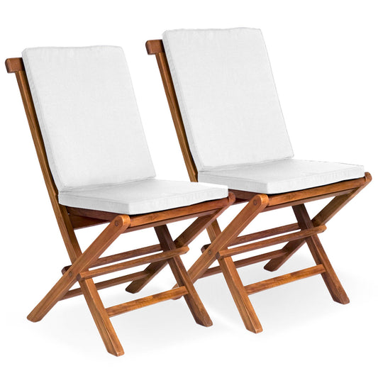 All Things Cedar Folding Chair Set with White Cushions