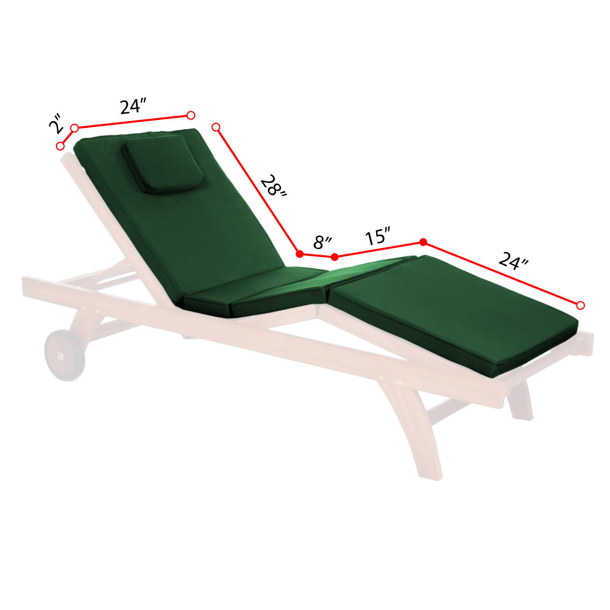 All Things Cedar Multi-position Chaise Lounger with Green Cushions