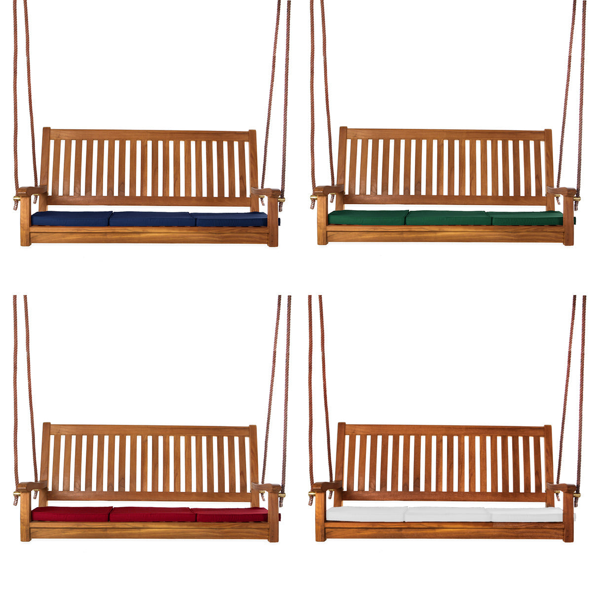 All Things Cedar Teak Swing with Green Cushions