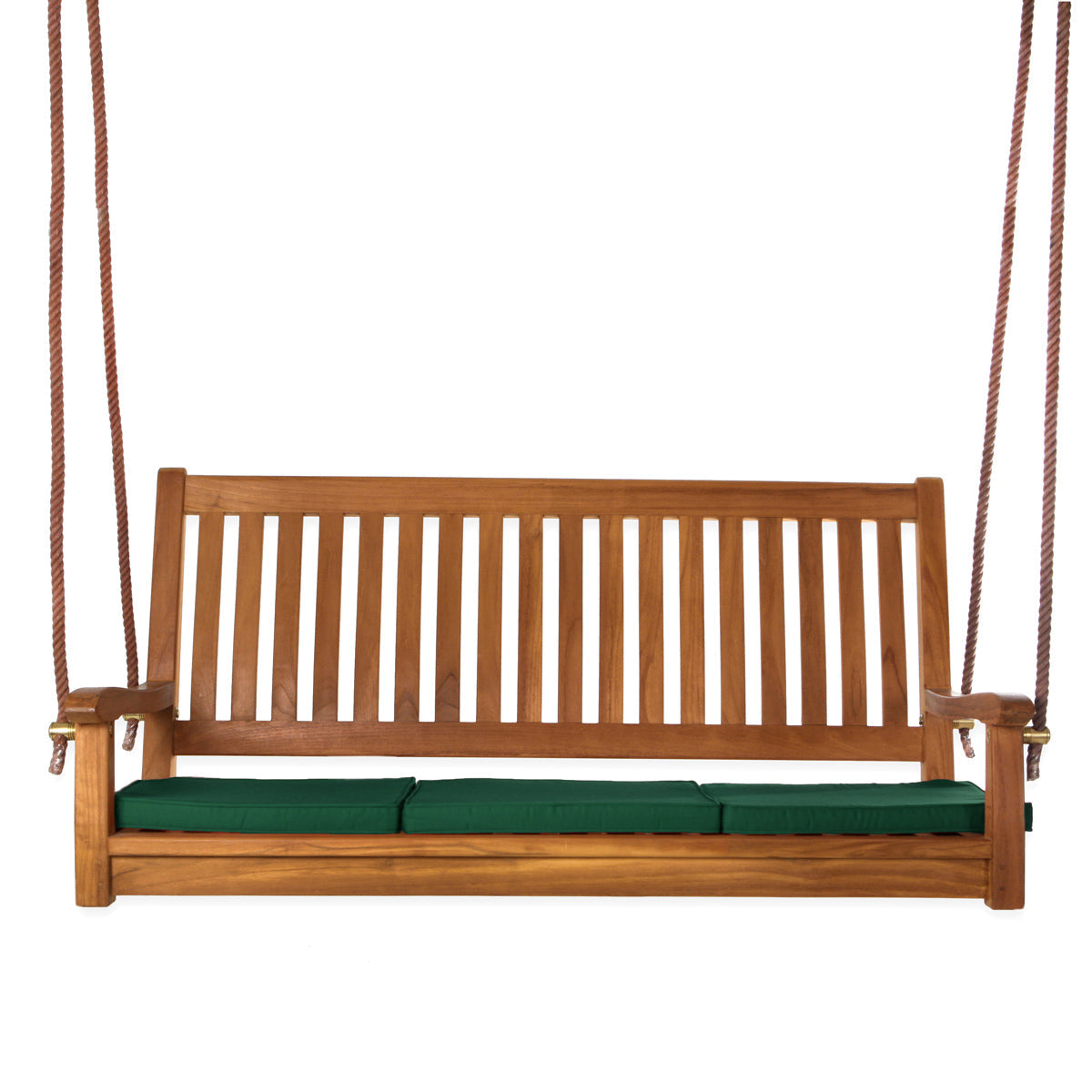 All Things Cedar Teak Swing with Green Cushions