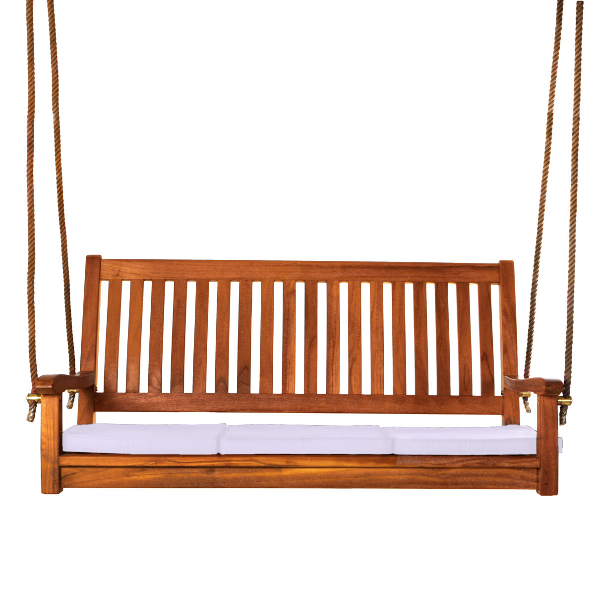 All Things Cedar Teak Swing with Royal White Cushions