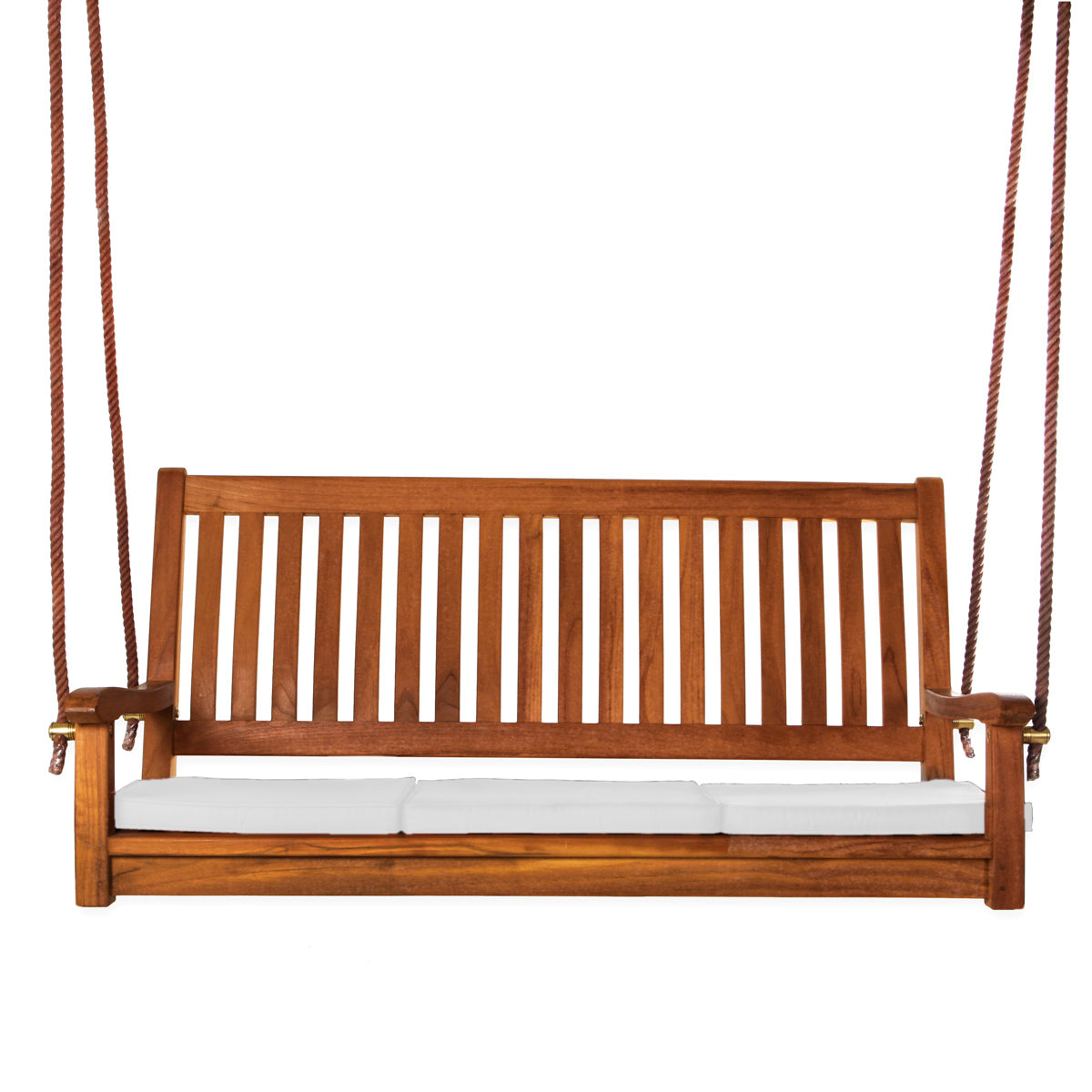 All Things Cedar Teak Swing with White Cushions