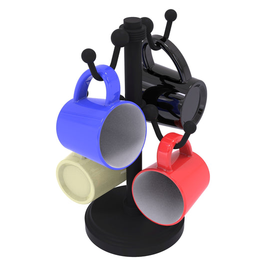 Allied Brass Countertop Matte Black 4 Coffee Mug Holder With Grooved Detail