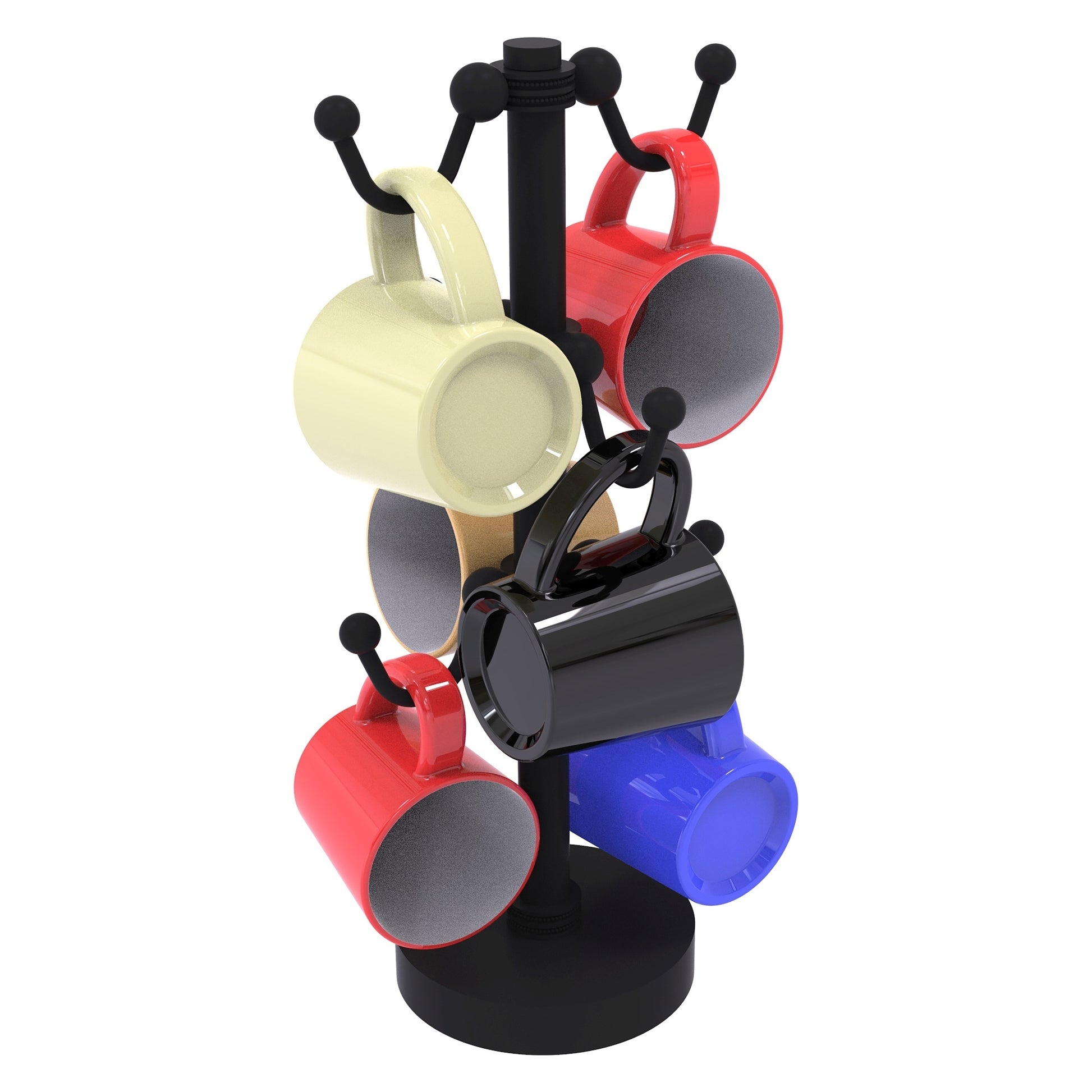 Allied Brass Countertop Matte Black 6 Coffee Mug Holder With Dotted Detail
