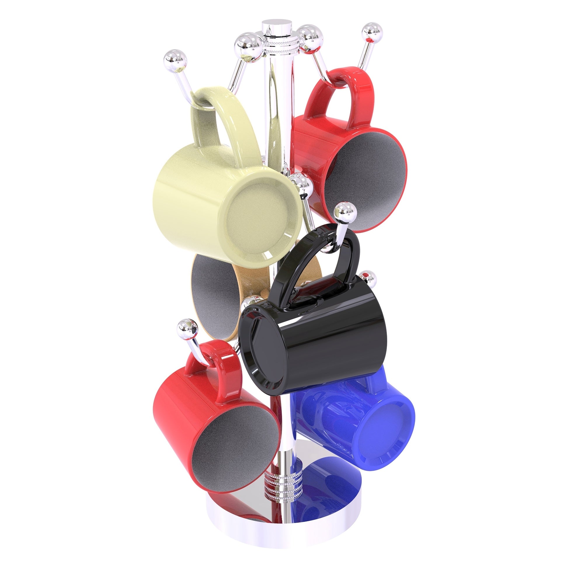 Allied Brass Countertop Polished Chrome 6 Coffee Mug Holder With Dotted Detail