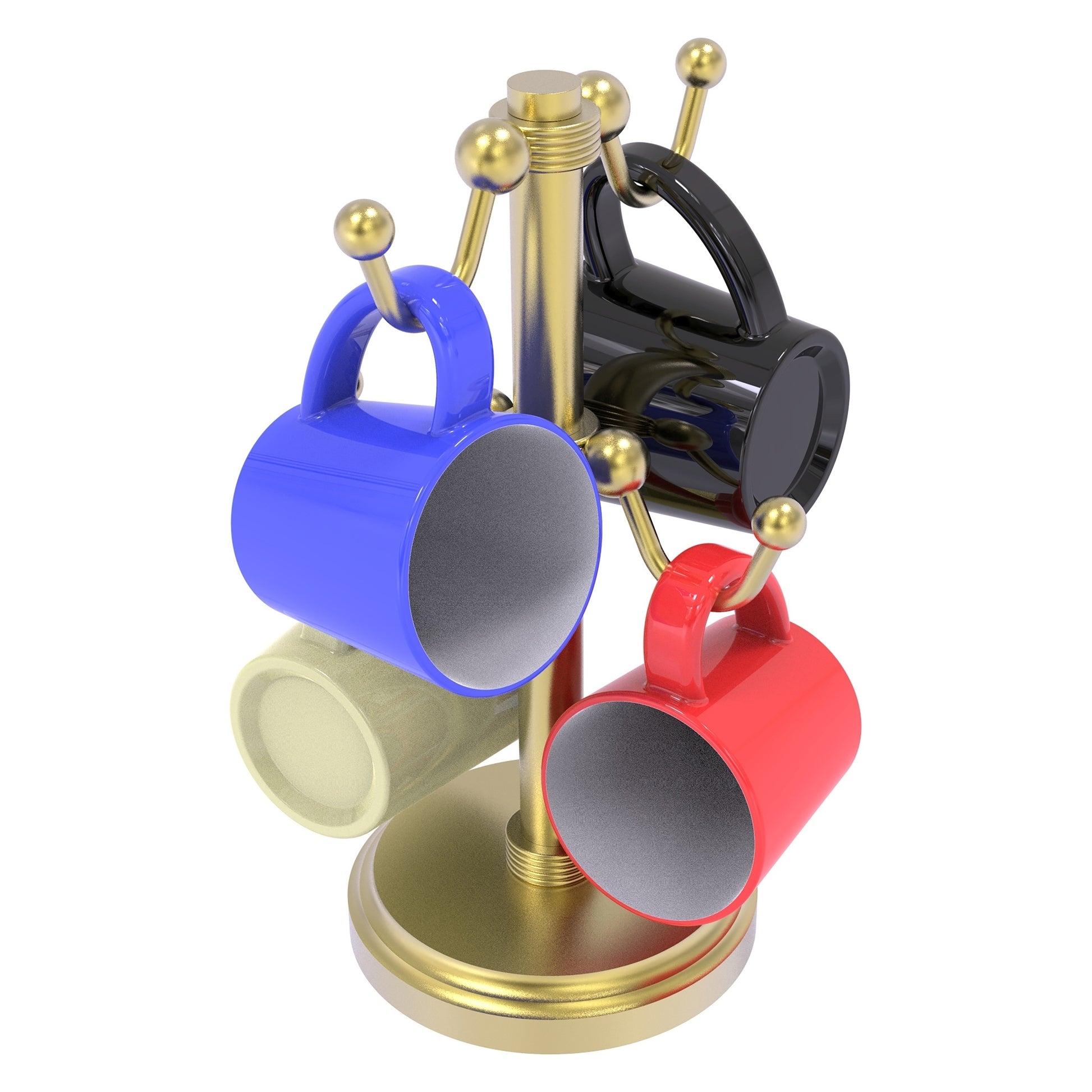 Allied Brass Countertop Satin Brass 4 Coffee Mug Holder With Grooved Detail