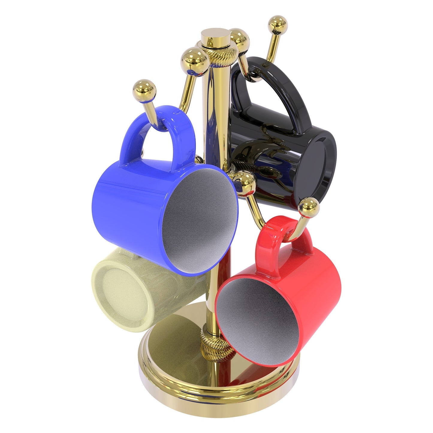 Allied Brass Countertop Unlacquered Brass 4 Coffee Mug Holder With Twisted Detail