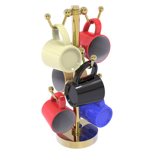 Allied Brass MGH-81D 8.4" x 8.4" Unlacquered Brass Solid Brass Countertop 6-Coffee Mug Holder