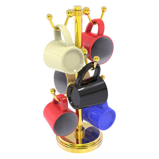 Allied Brass MGH-81G 8.4" x 8.4" Polished Brass Solid Brass Countertop 6-Coffee Mug Holder