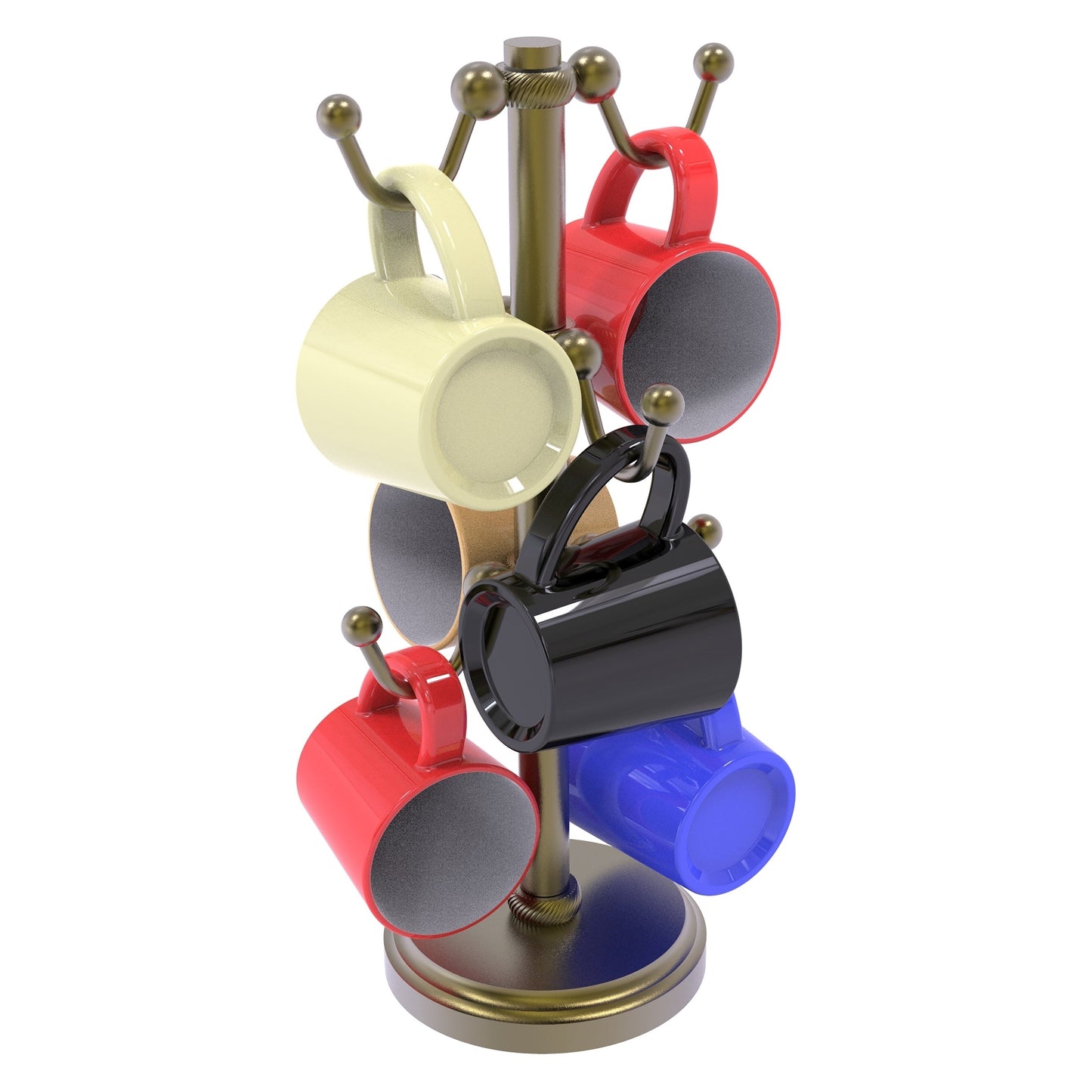 Allied Brass MGH-81T 8.4" x 8.4" Antique Brass Solid Brass Countertop 6-Coffee Mug Holder