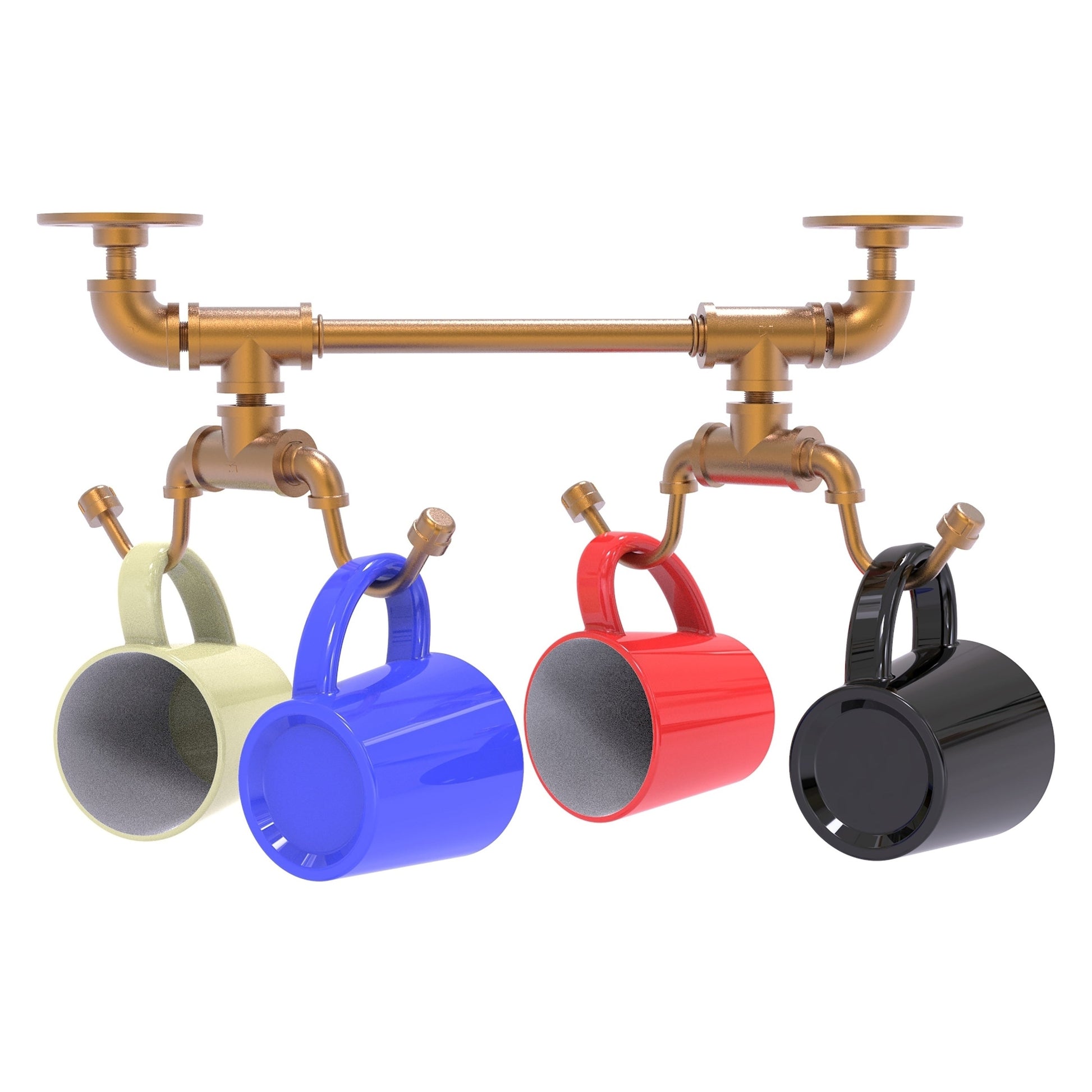 Allied Brass Pipeline 17.3" x 6.95" Brushed Bronze Solid Brass Under Cabinet 4-Coffee Mug Rack